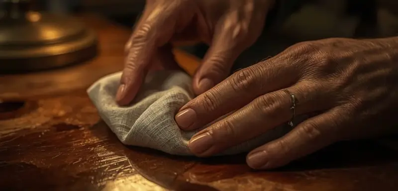 French polish being applied to a miniature furniture piece