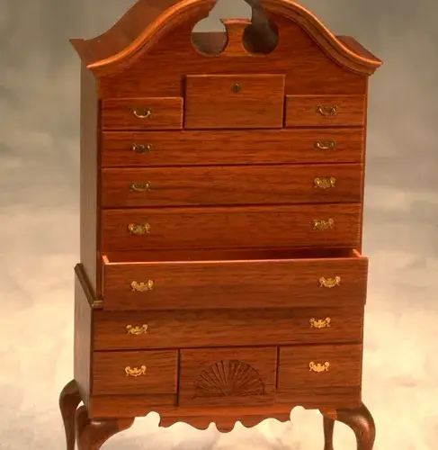 1/12 scale Queen Anne highboy in black walnut by Scott Dillingham