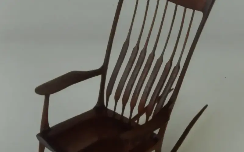 1/12 scale Sam Maloof style rocking chair in Brazilian rosewood by Scott Dillingham