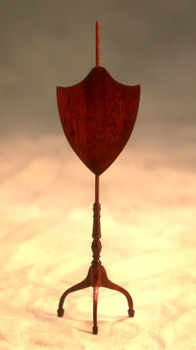 1/12 scale miniature shield-back pole screen in mahogany by Scott Dillingham