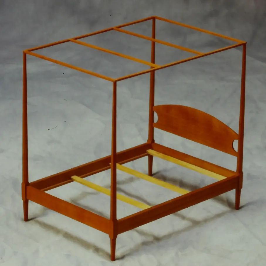 Shaker Style Pencil Post Bed - Handcrafted 1/12 scale miniature in Cherry by Scott Dillingham