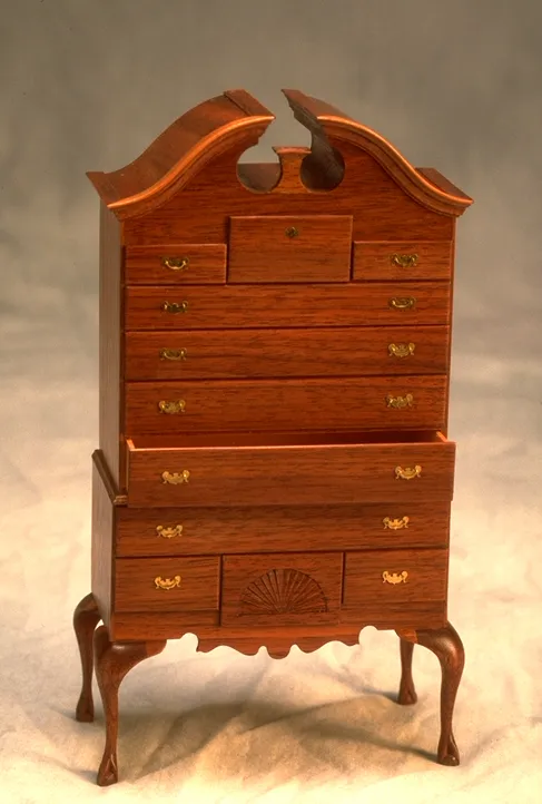 Handcrafted miniature highboy dresser