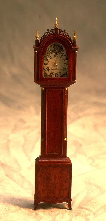 Simon Willard Tall Case Clock Style - Handcrafted 1/12 scale miniature in Honduras Mahogany by Scott Dillingham