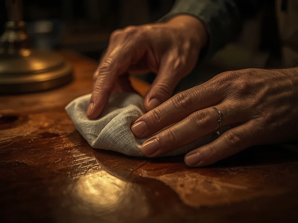 French polish being applied to a miniature furniture piece